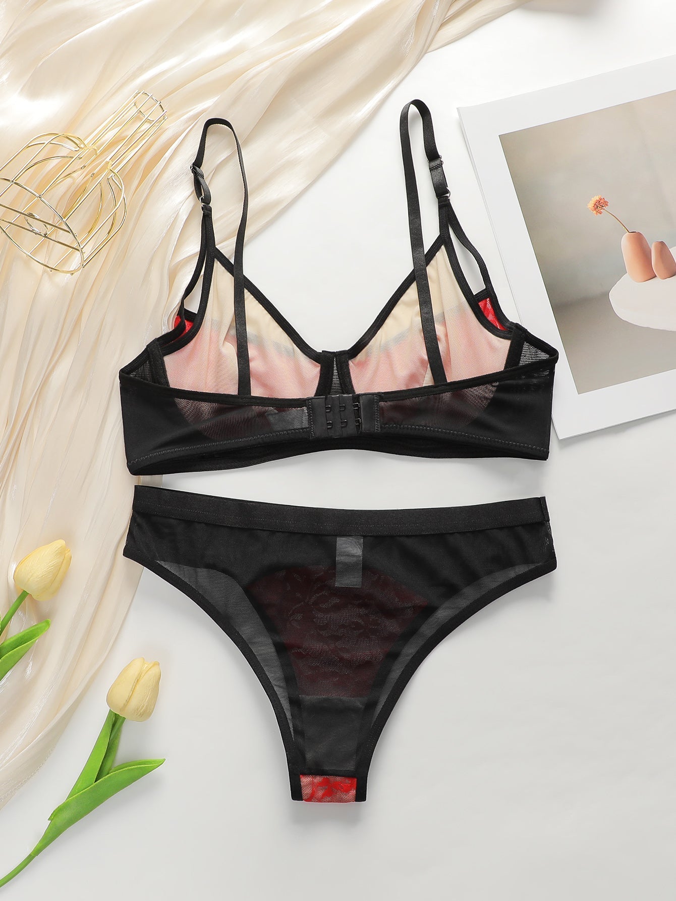 Lace Bra gathering big red festive hot sexy Push Up lingerie set