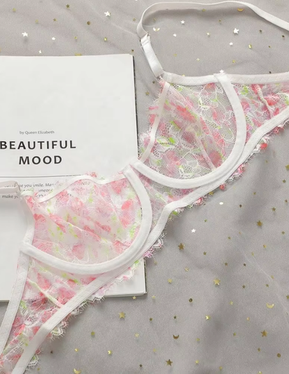 Pink Transparent Lingerie Set – Non-Padded Wired Bra and Panty Set for Women -YS-023