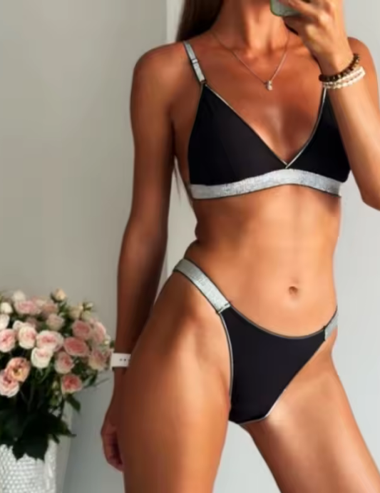 Deep V Bralette Bra and Thong Set – Elegant Lingerie for Women-BN-198