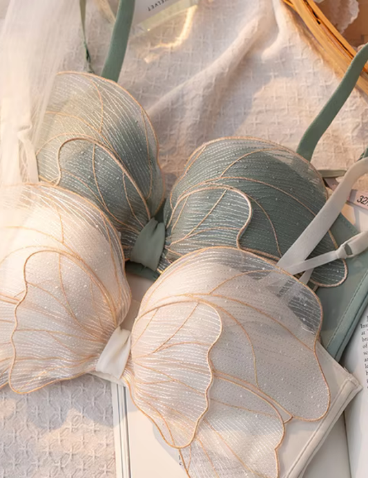 Cute Butterfly Wing Embroidered Bra and Panty Set – Wire-Free Half Cup Lingerie for Women