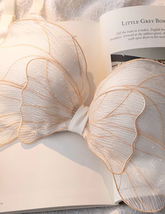 Cute Butterfly Wing Embroidered Bra and Panty Set – Wire-Free Half Cup Lingerie for Women