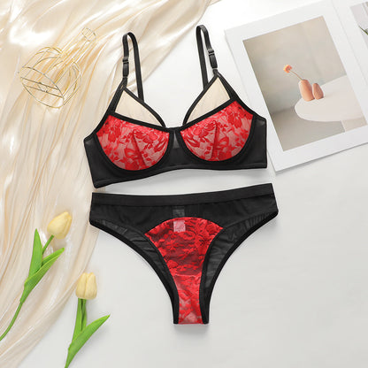 Lace Bra gathering big red festive hot sexy Push Up lingerie set