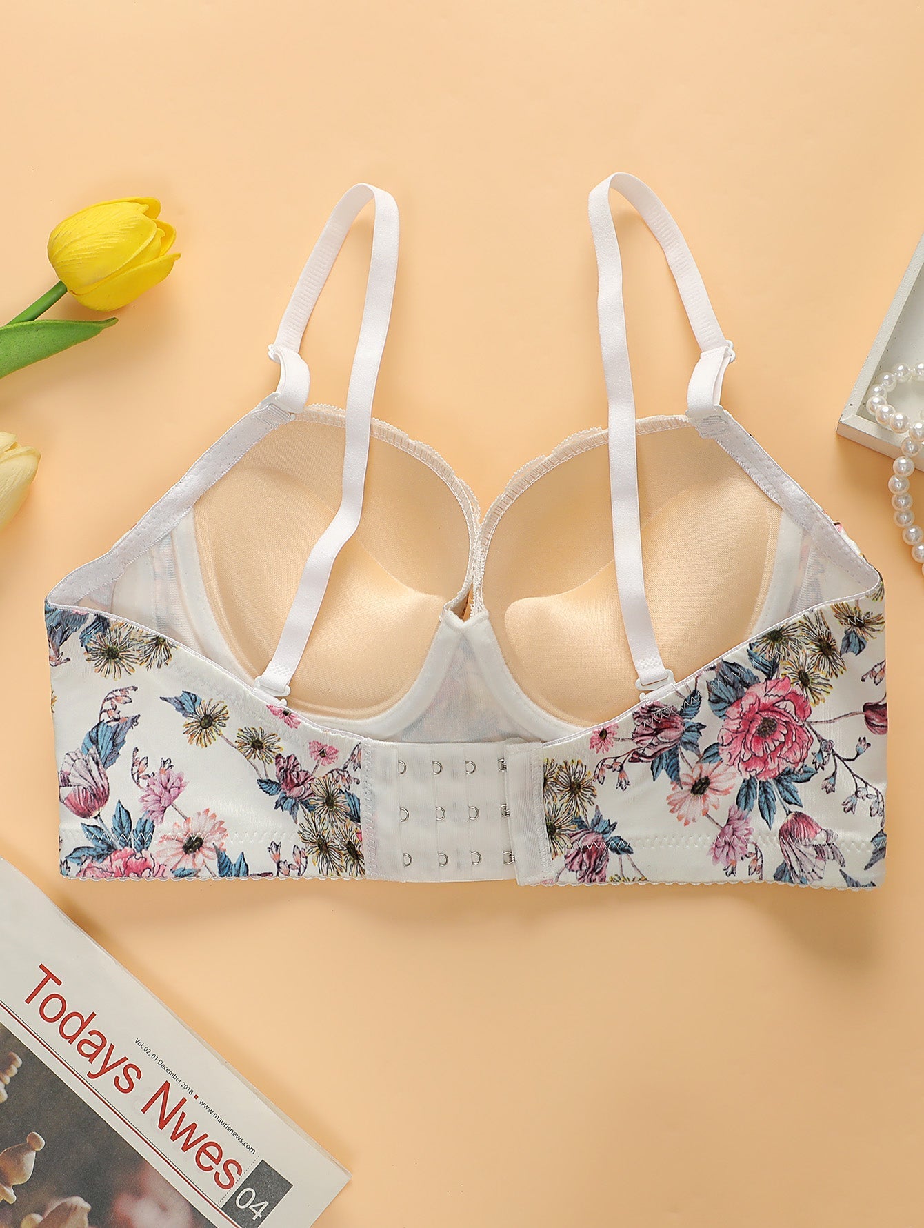 Floral Print Adjustable Straps Push-up Bra