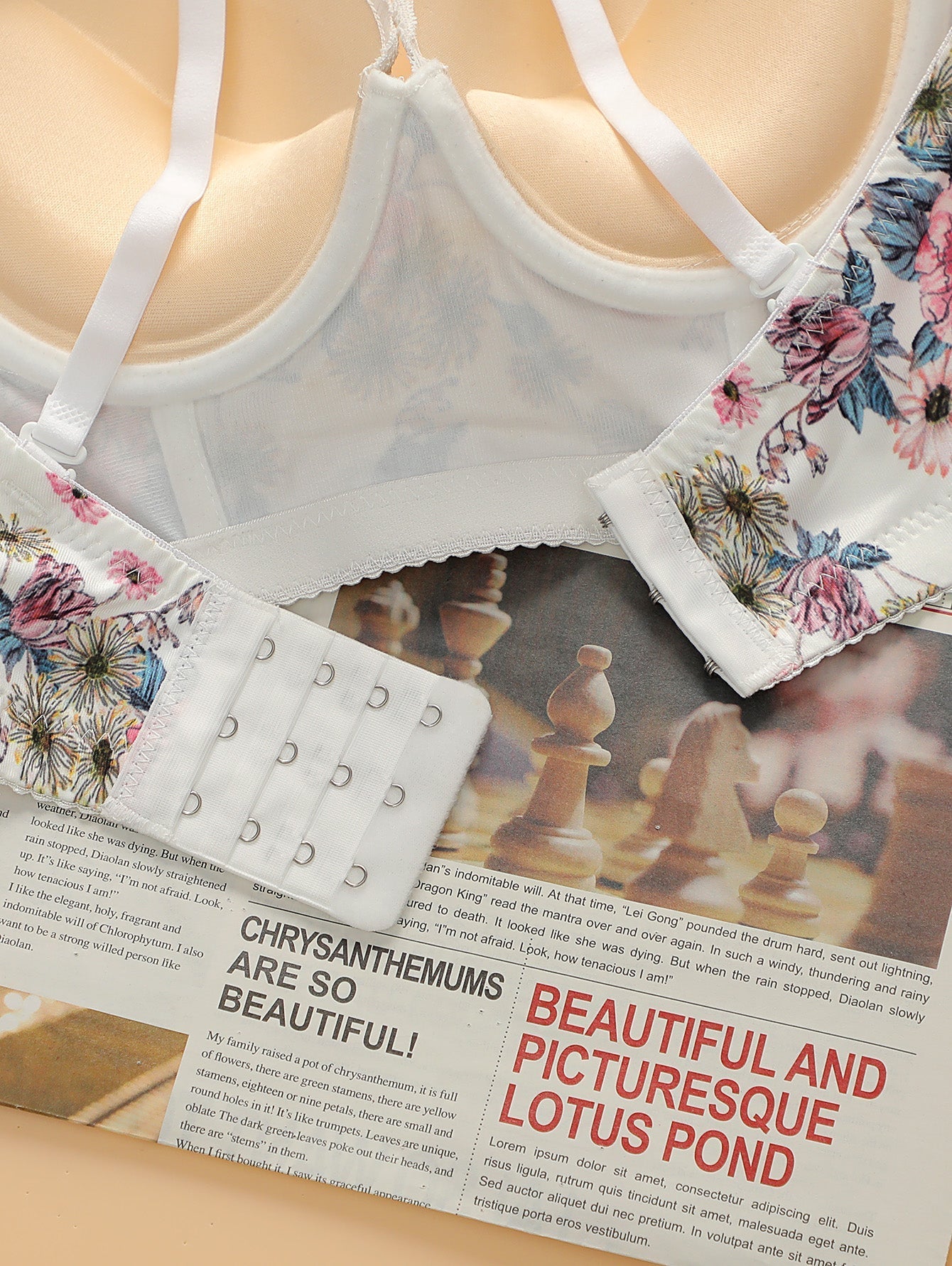 Floral Print Adjustable Straps Push-up Bra
