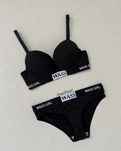 Wass Girl Letter Print Push-up Bra Set