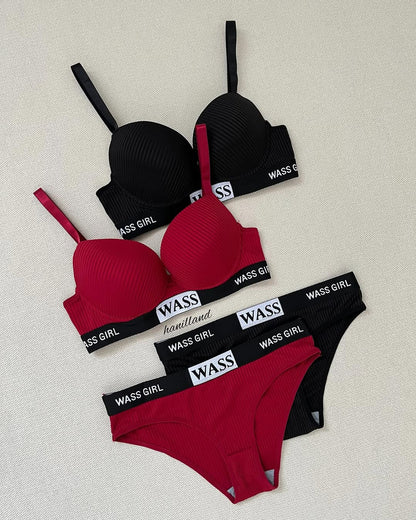 Wass Girl Letter Print Push-up Bra Set
