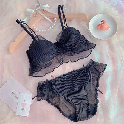 Cute Bow Lace Padded Push-up Bra set