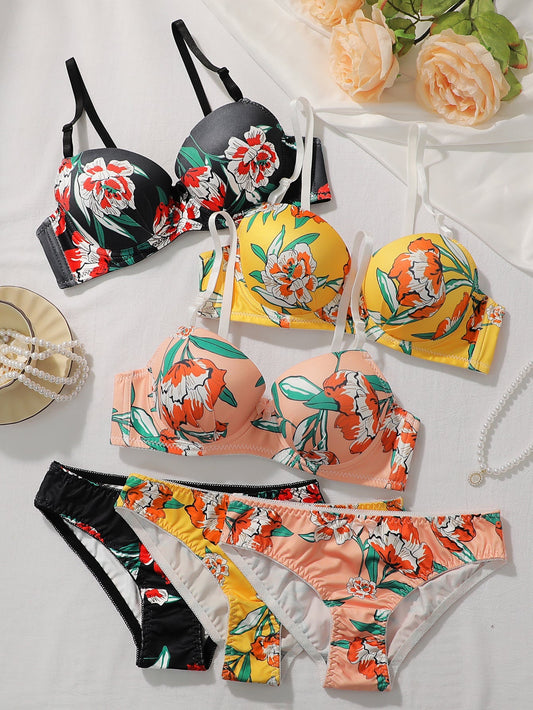 High-quality Multi-color Bra set  Beautiful Print Push Up Bra Beach party bikini