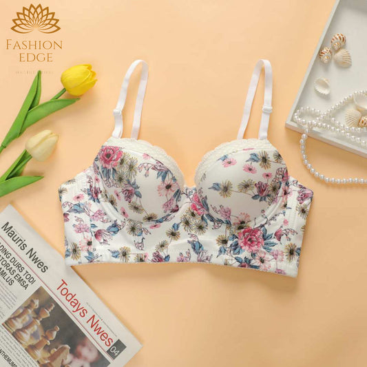 Floral Print Adjustable Straps Push-up Bra